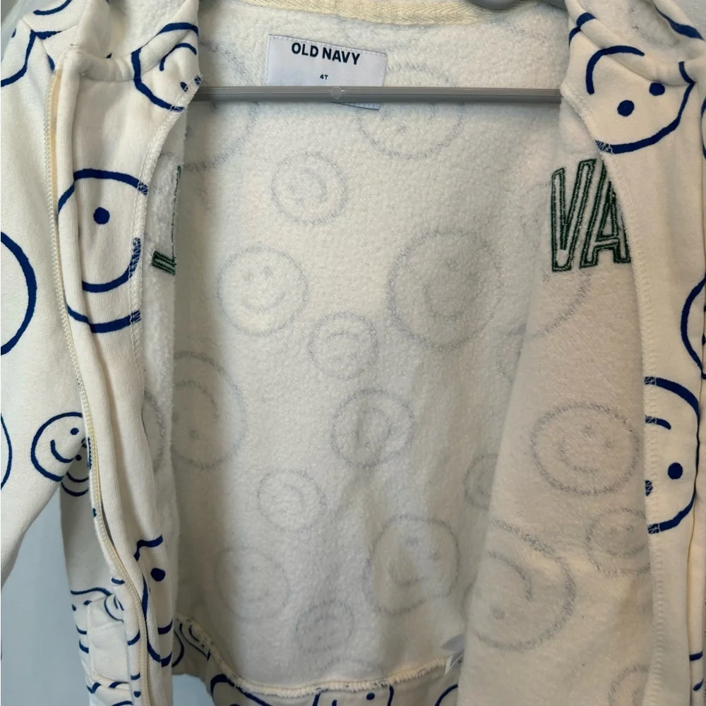 Old Navy Toddler Smiley Face Zip-Front Hoodie Size 4T Cream Blue Green Graphic
